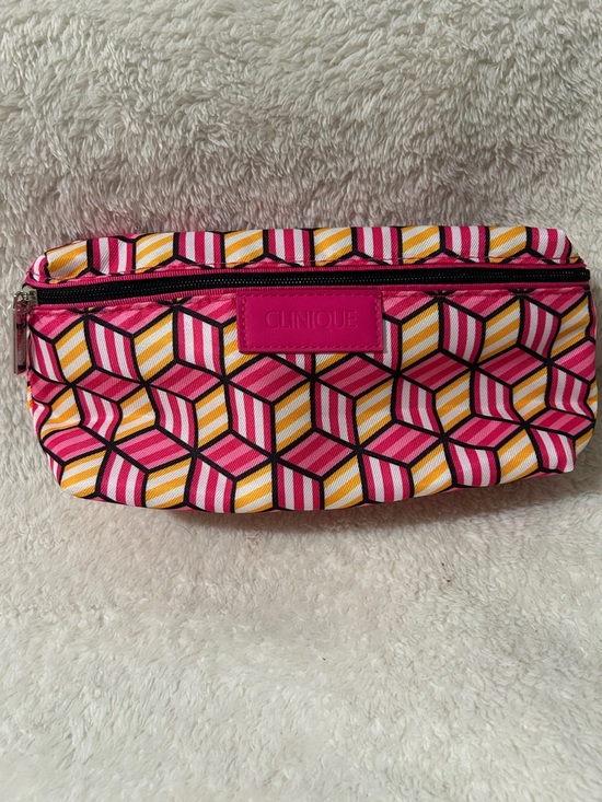 Clinique Handbags - Clinique Pink Yellow Geometric Cosmetic Bag